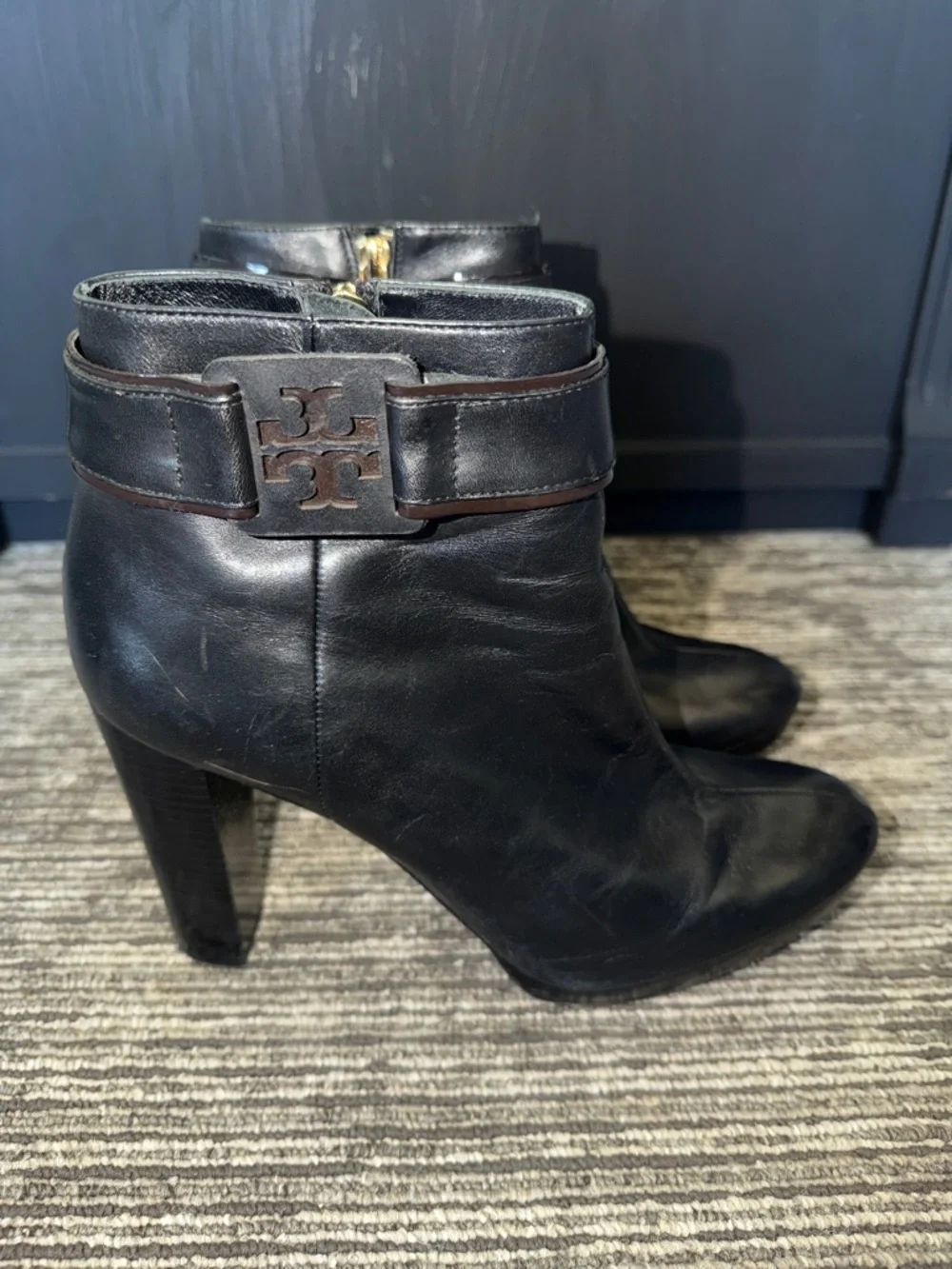 Tory Burch Black Leather Heeled Ankle Boots Size 11